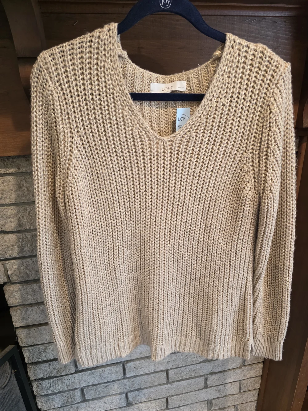 LOFT Beige V-Neck Chunky Knit Sweater